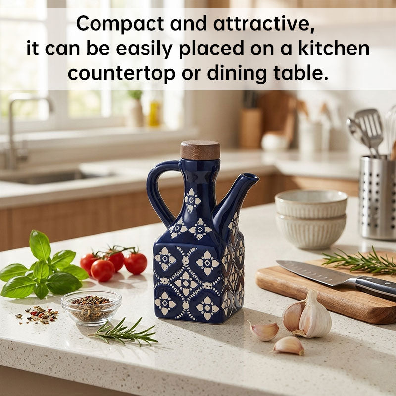 Ceramic Oil & Vinegar Cruet Set with Cork Stoppers – Kitchen Seasoning Bottles