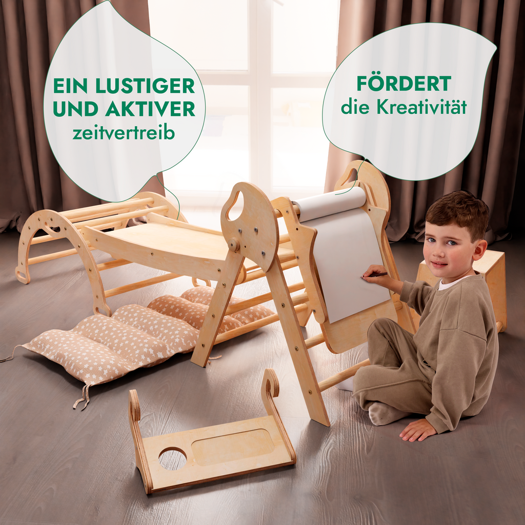 Montessori 5in1 Kletterdreieck für Babys: Pikler-Dreieck, Kletterbogen, Kunst-Erweiterung ,Rutschbrett und Kissen für Kleinkinder (1–3 Jahre)-3