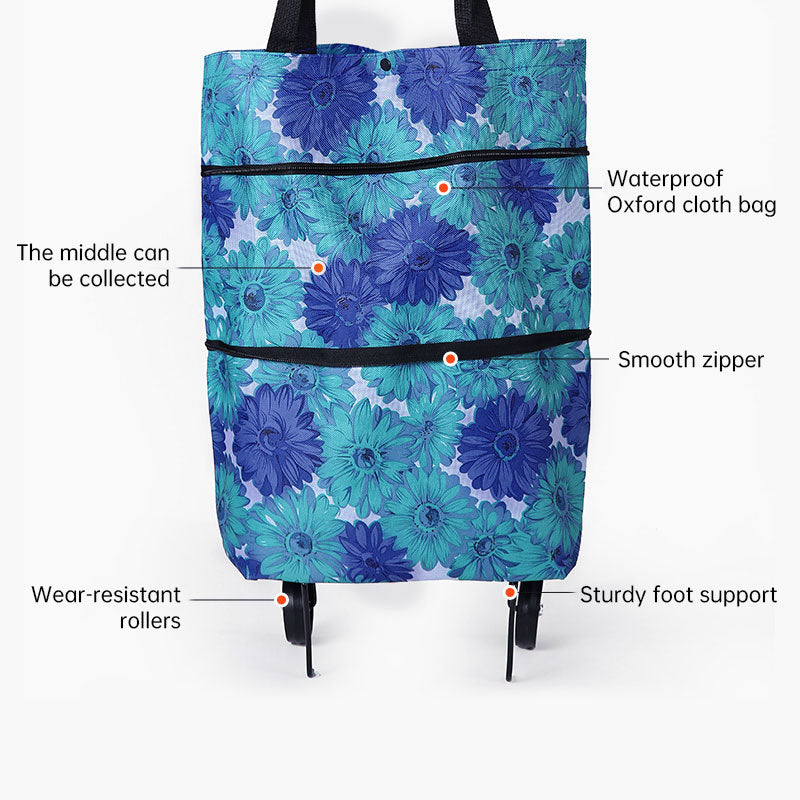 Portable Foldable Shopping Cart with Wheels - Lightweight Backpack Style Travel Trolley for Groceries & Storage