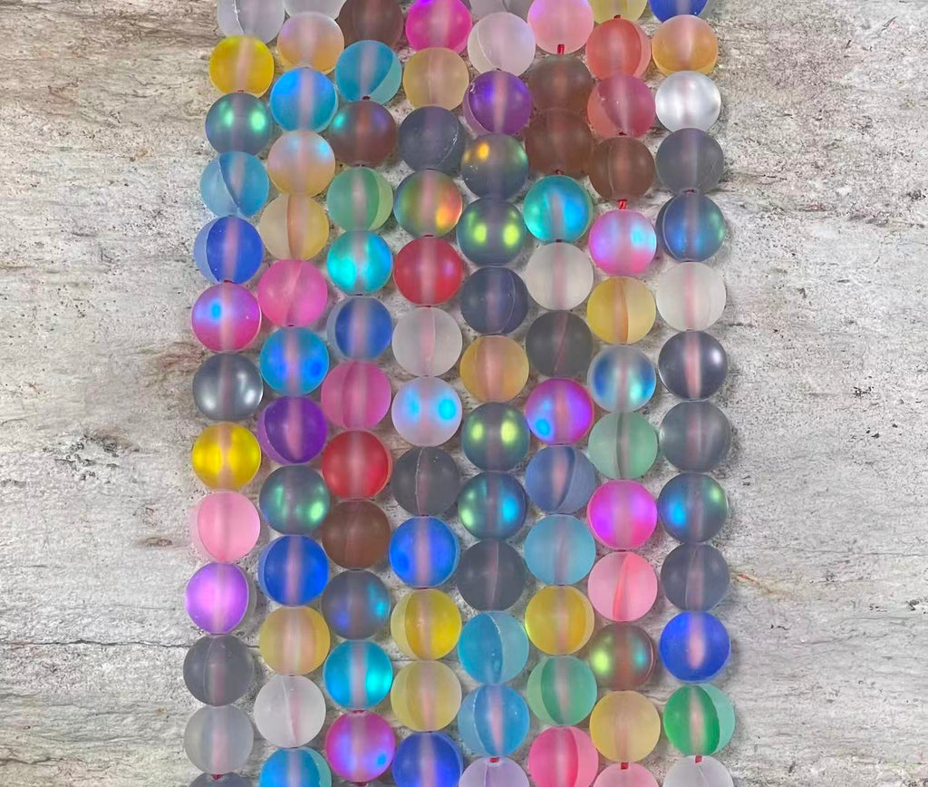 Matte Mermaid Glass Beads aka Mystic Aura Quartz, Round 6mm 8mm-4