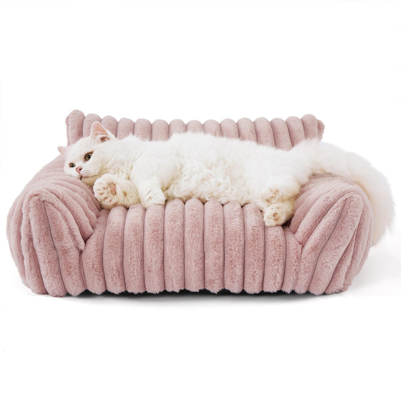 Pet Sofa with Removable Washable Cover, All-Season Pet Mattress with Rabbit Fur Plush Dog Bed