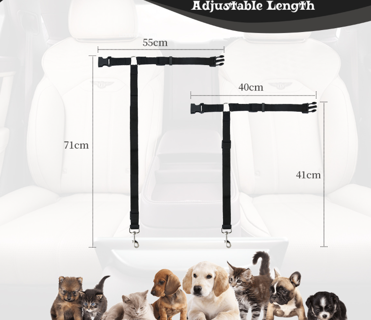 Pet Car Safety Belt Ring Dog Rear Seat Harness Adjustable Lead for Safe Travel