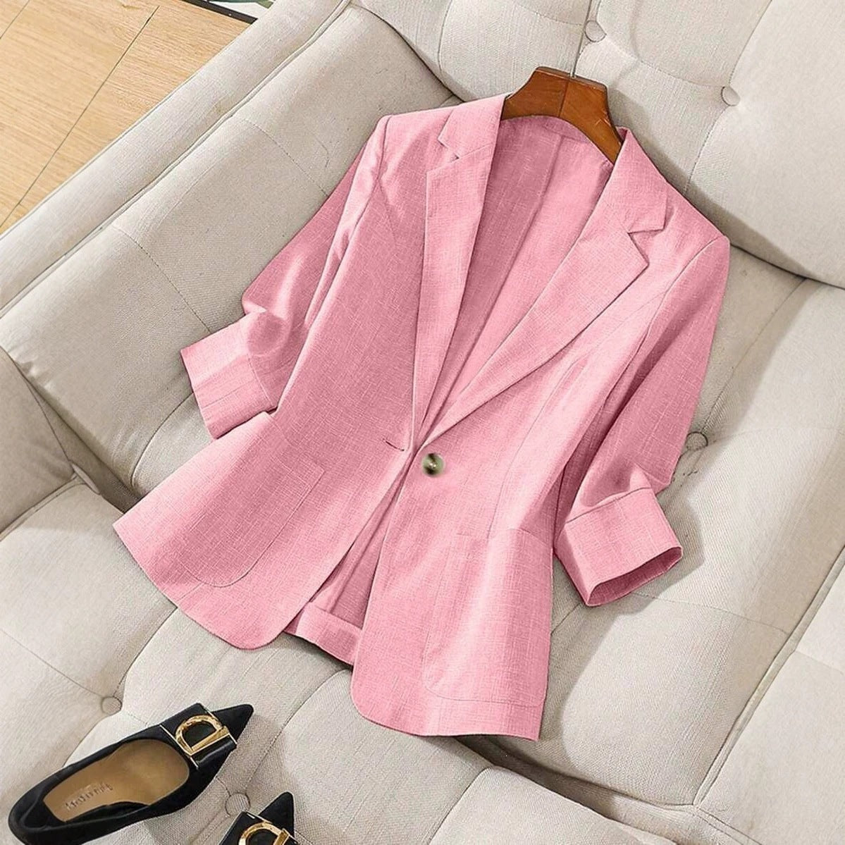 Solid color pocket small suit jacket women's button up top