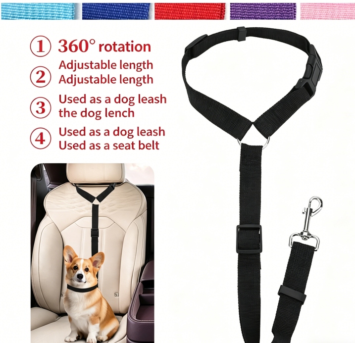 Pet Car Safety Belt Ring Dog Rear Seat Harness Adjustable Lead for Safe Travel