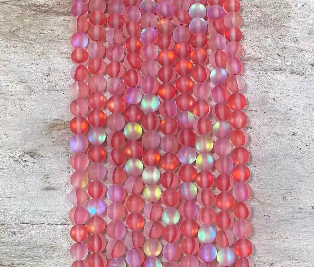 Matte Mermaid Glass Beads aka Mystic Aura Quartz, Round 6mm 8mm-9