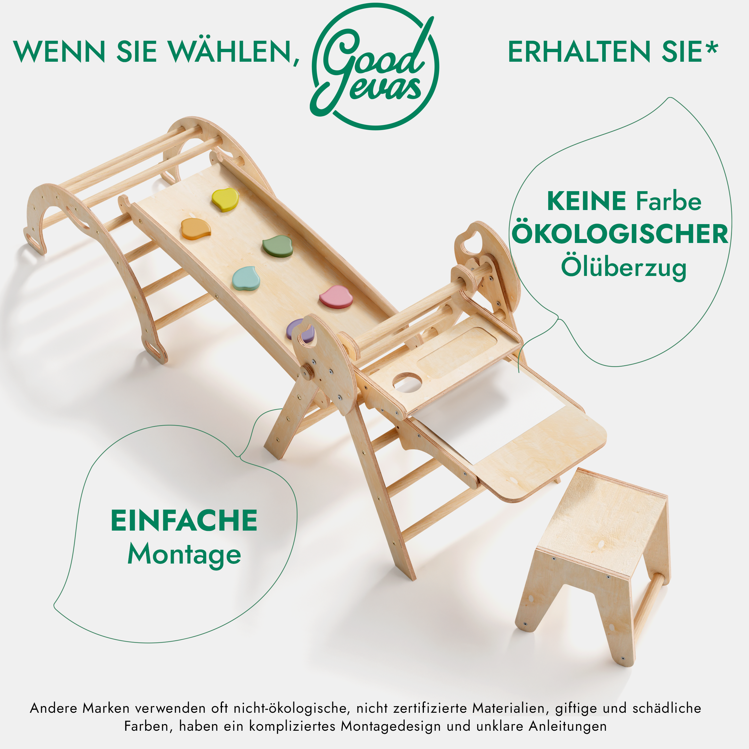 Montessori 5in1 Kletterdreieck für Babys: Pikler-Dreieck, Kletterbogen, Kunst-Erweiterung ,Rutschbrett und Kissen für Kleinkinder (1–3 Jahre)-2