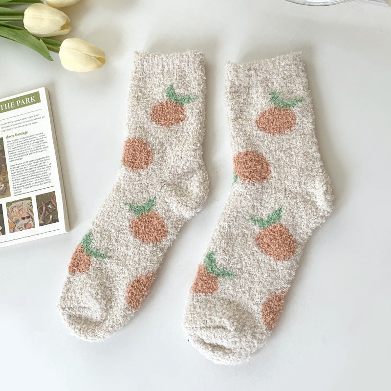 Coral Fleece Thickened Warm Colorful Cartoon Fruit Socks