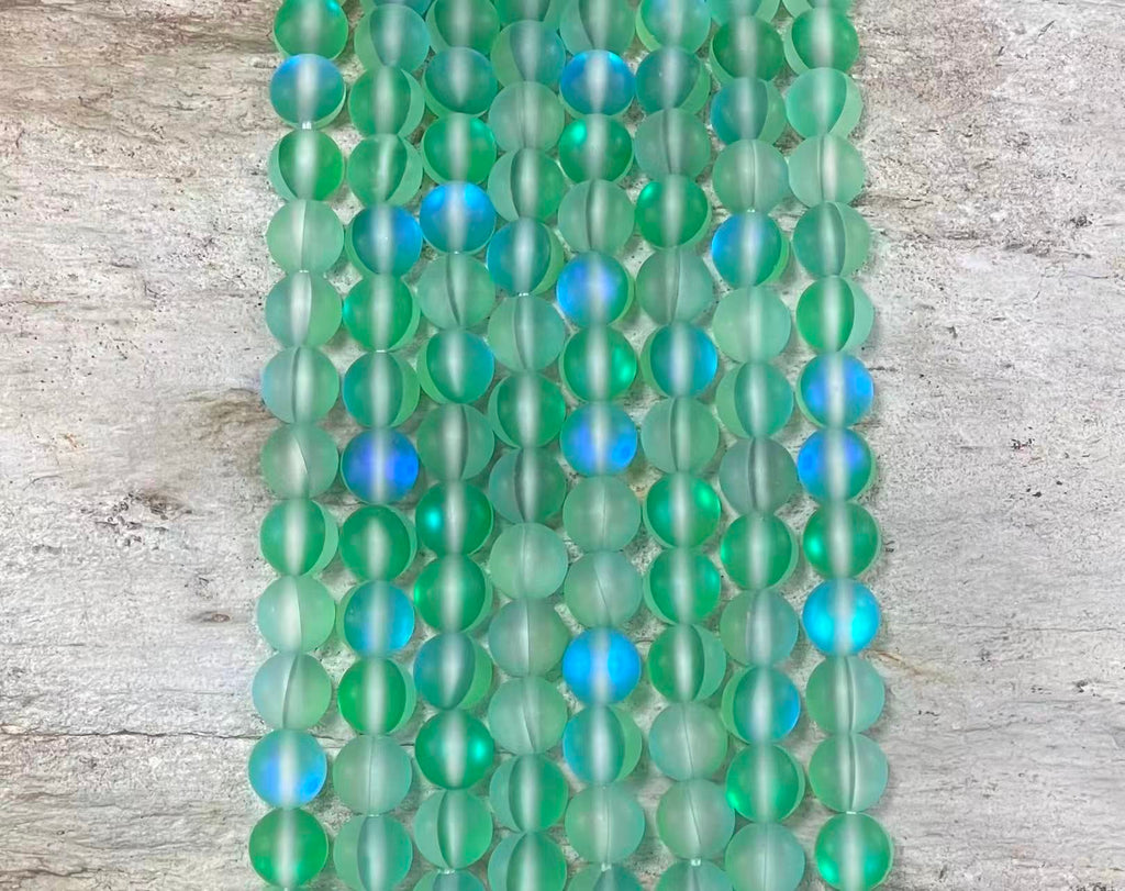 Matte Mermaid Glass Beads aka Mystic Aura Quartz, Round 6mm 8mm-6