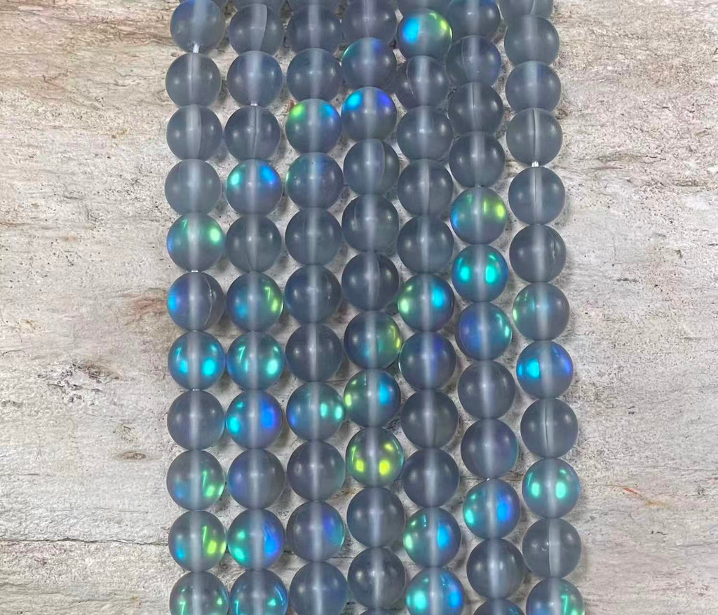 Matte Mermaid Glass Beads aka Mystic Aura Quartz, Round 6mm 8mm-12