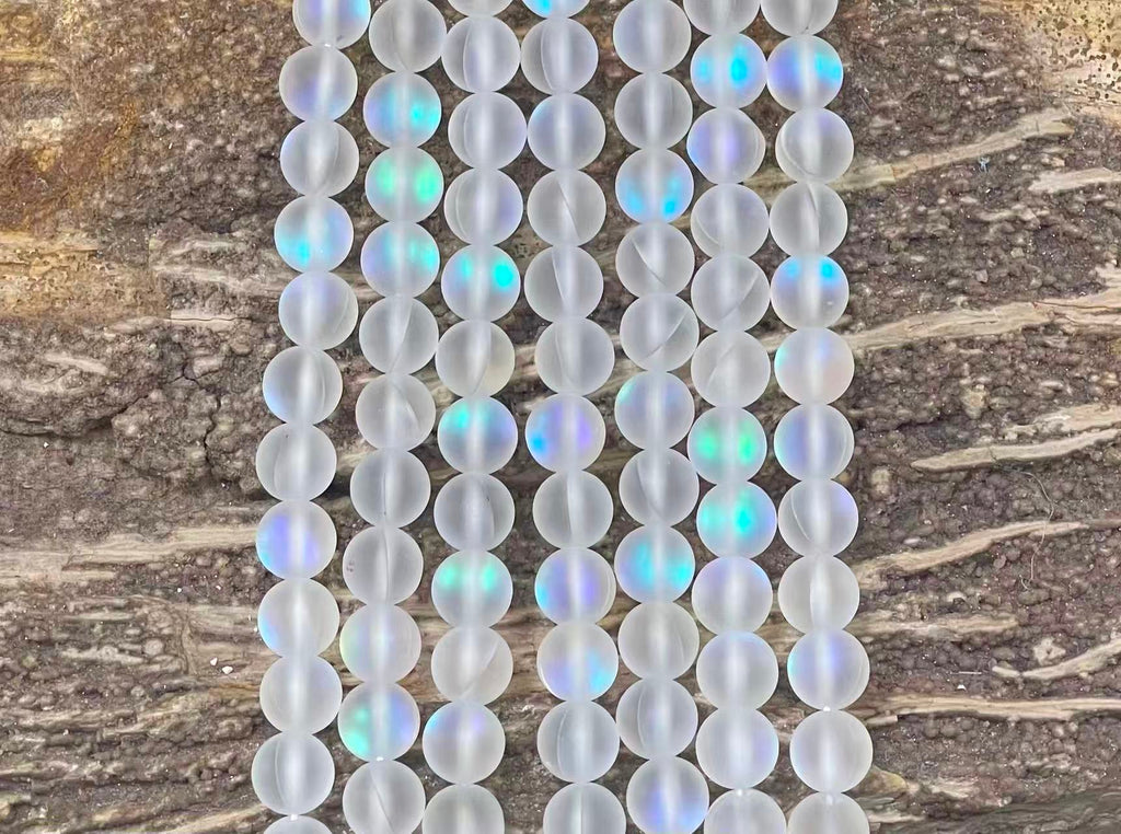 Matte Mermaid Glass Beads aka Mystic Aura Quartz, Round 6mm 8mm-2