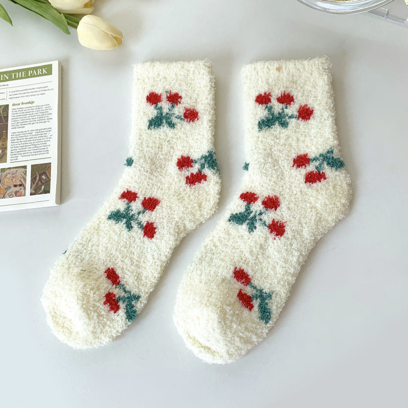 Coral Fleece Thickened Warm Colorful Cartoon Fruit Socks