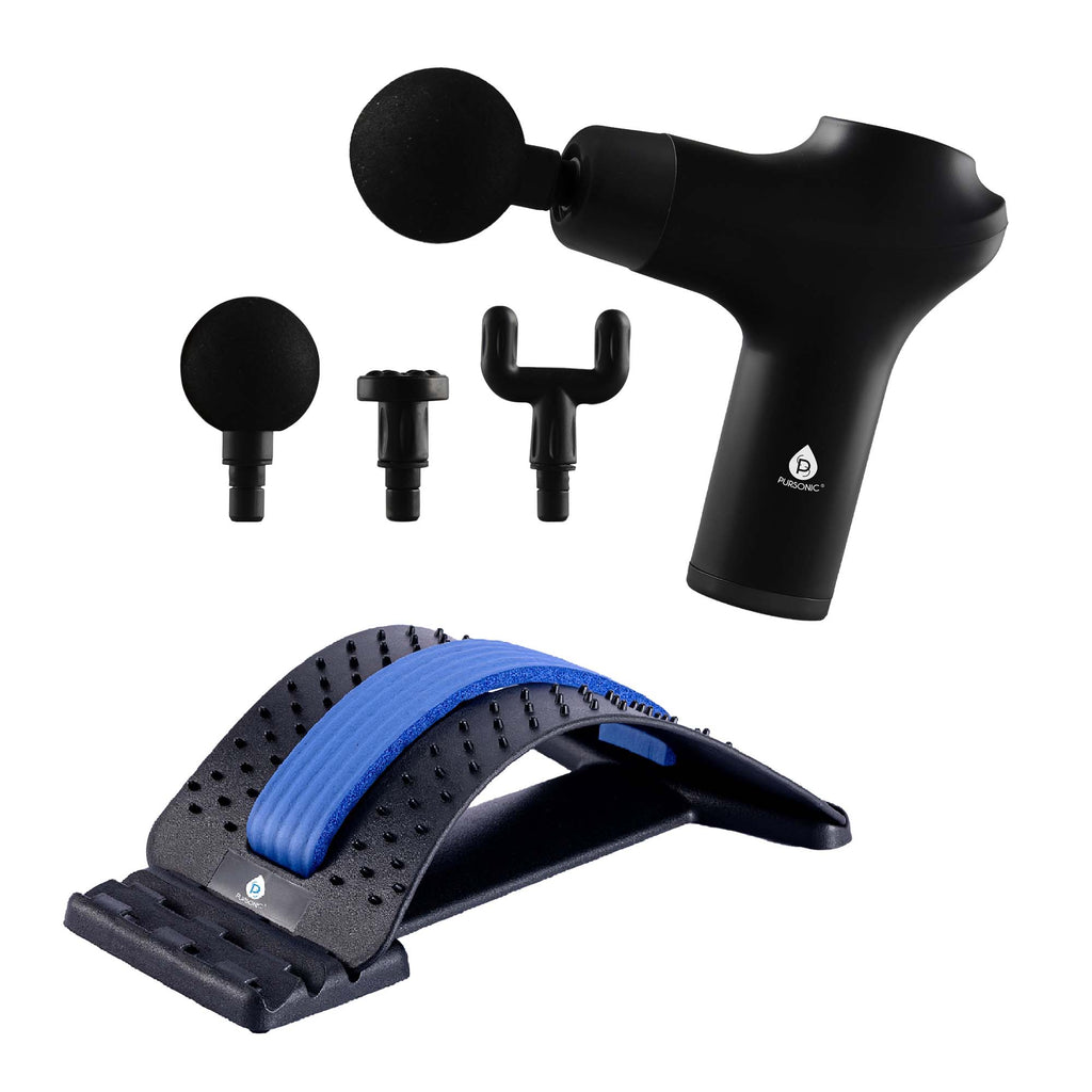 Pursonic Relax & Restore Bundle: Multi-Level Back Stretcher & 3-Speed Massage Gun-0