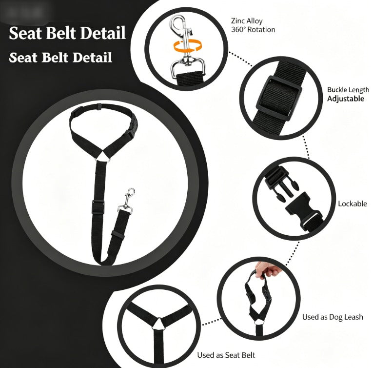 Pet Car Safety Belt Ring Dog Rear Seat Harness Adjustable Lead for Safe Travel
