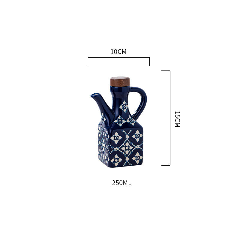 Ceramic Oil & Vinegar Cruet Set with Cork Stoppers – Kitchen Seasoning Bottles