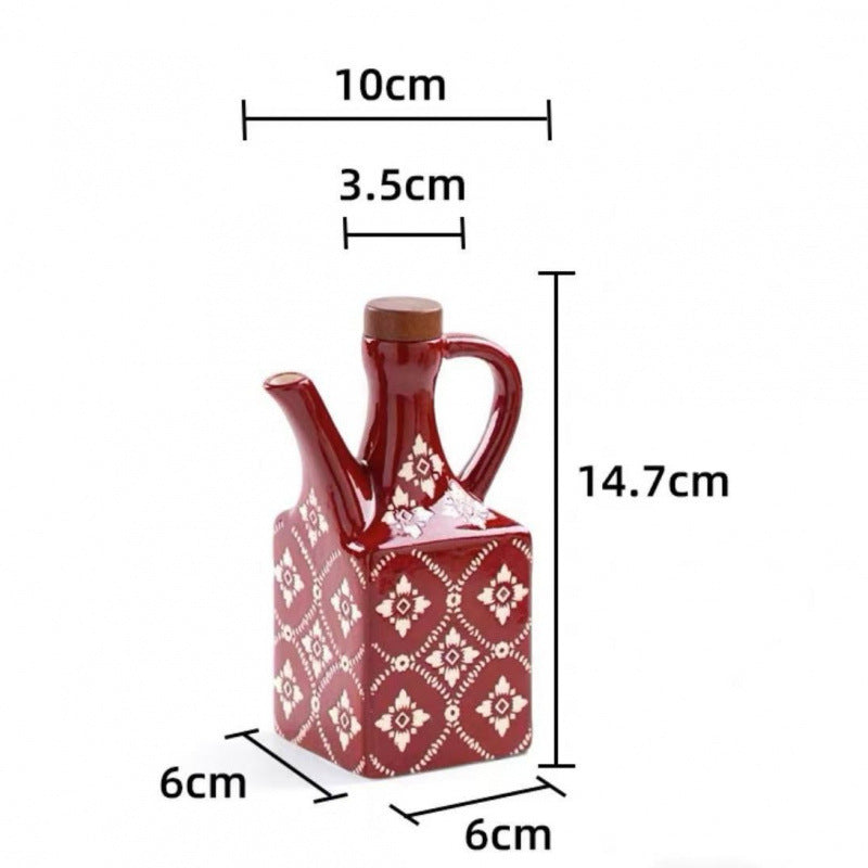 Ceramic Oil & Vinegar Cruet Set with Cork Stoppers – Kitchen Seasoning Bottles