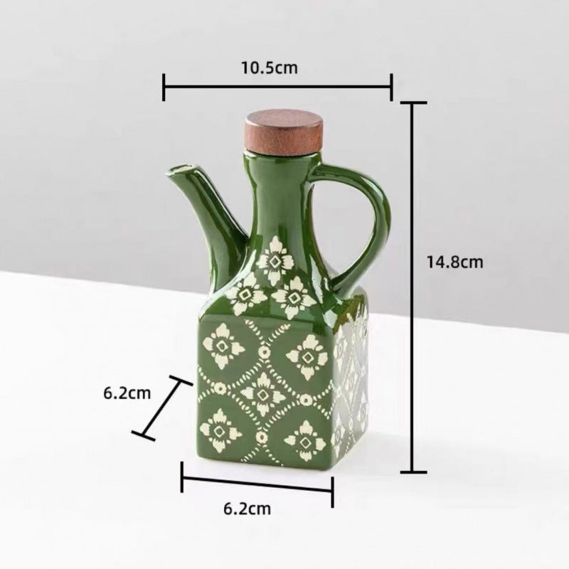 Ceramic Oil & Vinegar Cruet Set with Cork Stoppers – Kitchen Seasoning Bottles