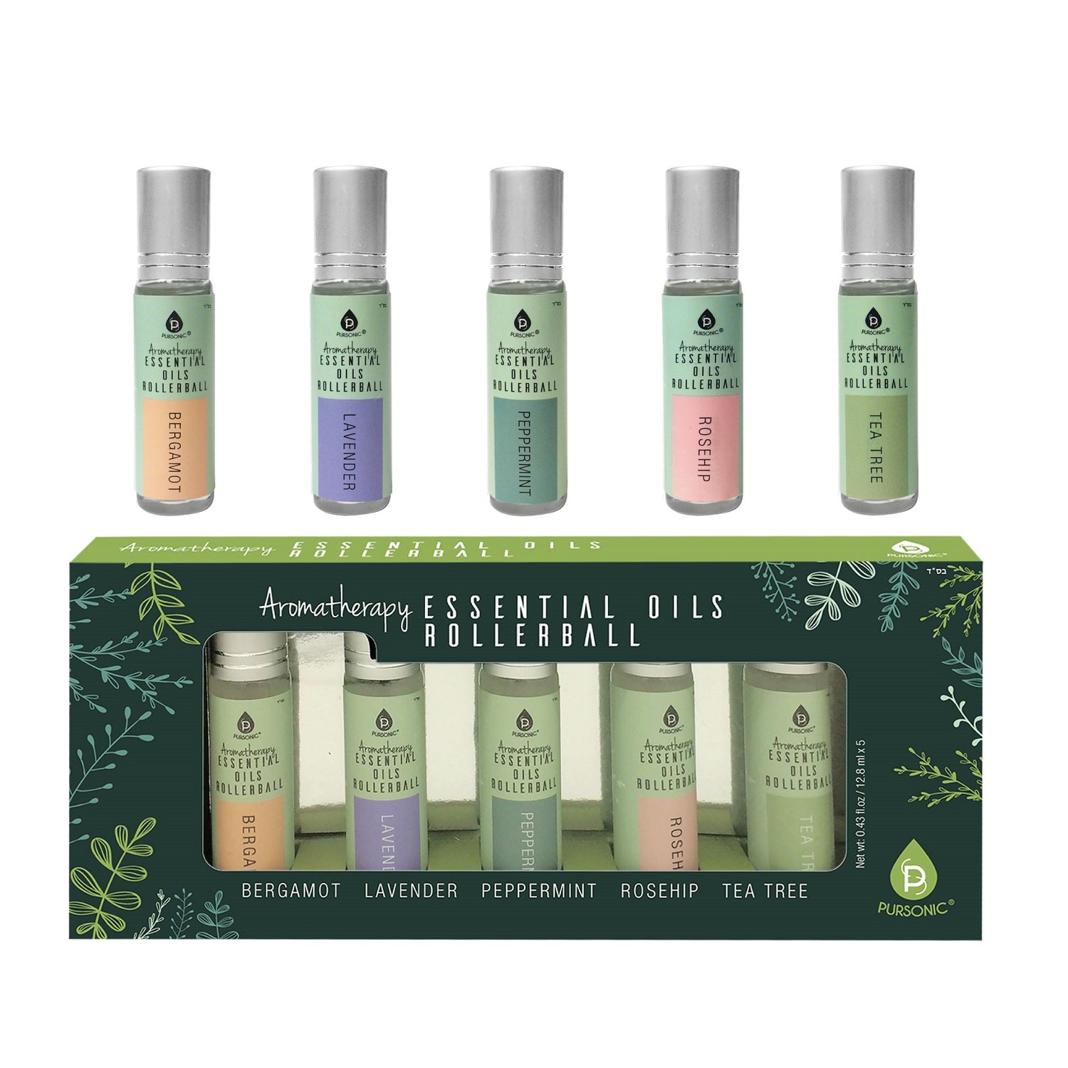Aromatherapy Essential Oils Rollerballs (Bergamot, Lavender, Peppermint, Rosehip, Tea Tree)-2