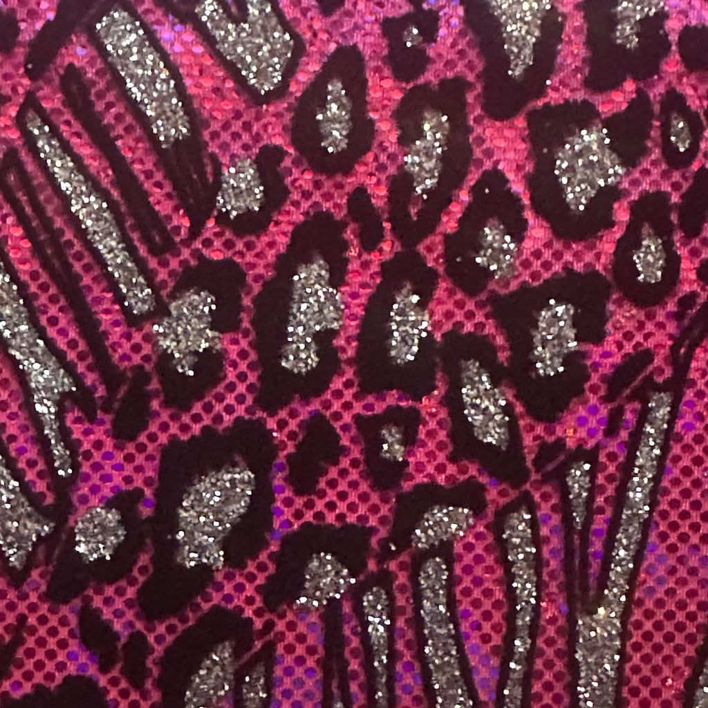 Cheetah Flocking Glitters 4-Way Nylon Stretch Fabric | Spandex Palace-1