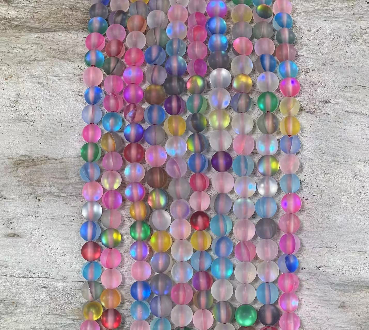 Matte Mermaid Glass Beads aka Mystic Aura Quartz, Round 6mm 8mm-3