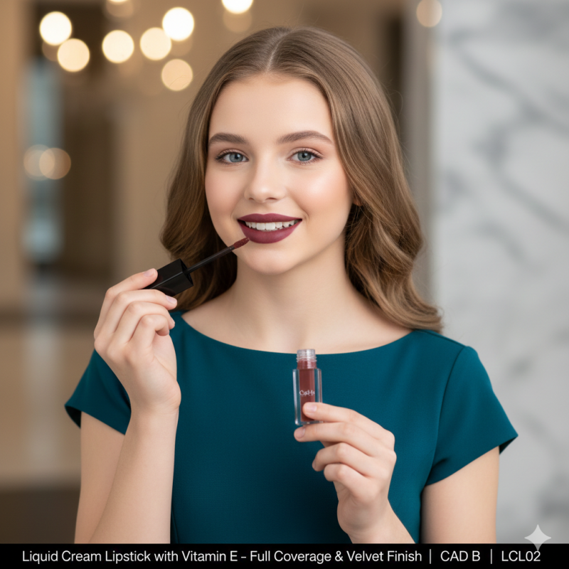 Liquid Cream Lipstick with Vitamin E – Full Coverage & Velvet Finish | CAD B | LCL02-1