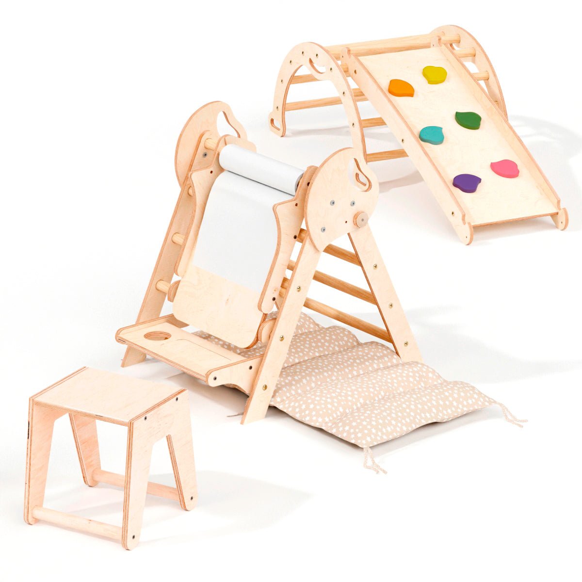 Montessori 5in1 Kletterdreieck für Babys: Pikler-Dreieck, Kletterbogen, Kunst-Erweiterung ,Rutschbrett und Kissen für Kleinkinder (1–3 Jahre)-7