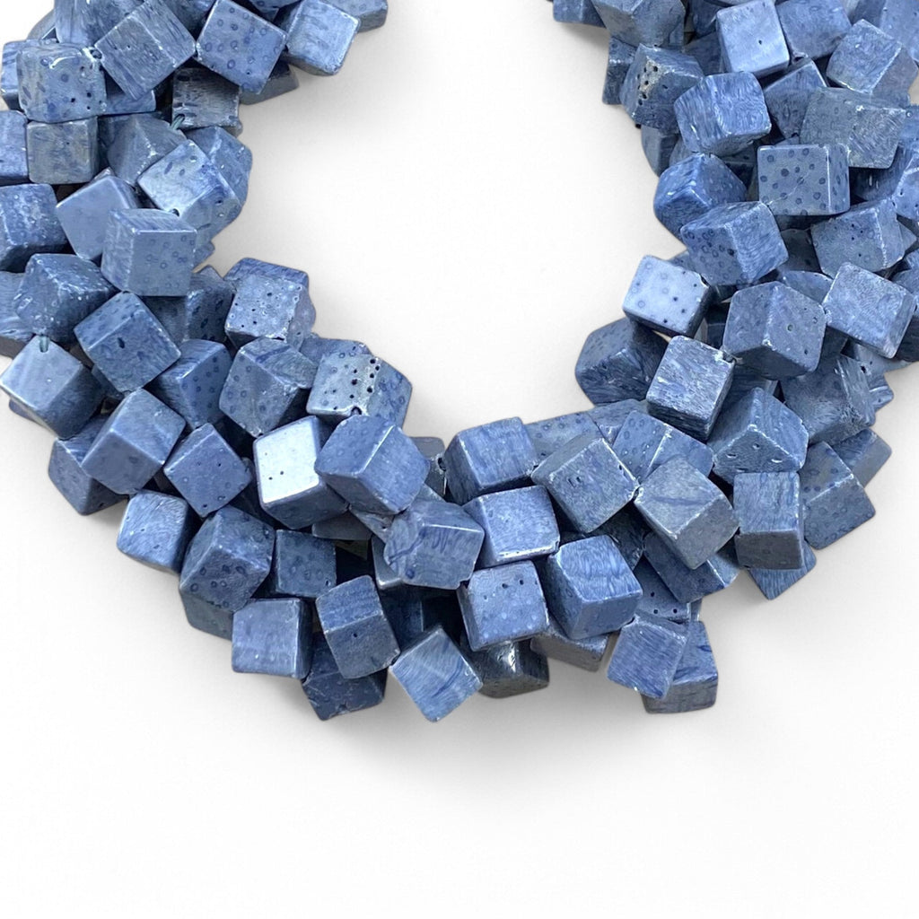 Natural Blue Coral Side Hole Cube 8-9mm 12-13mm-0