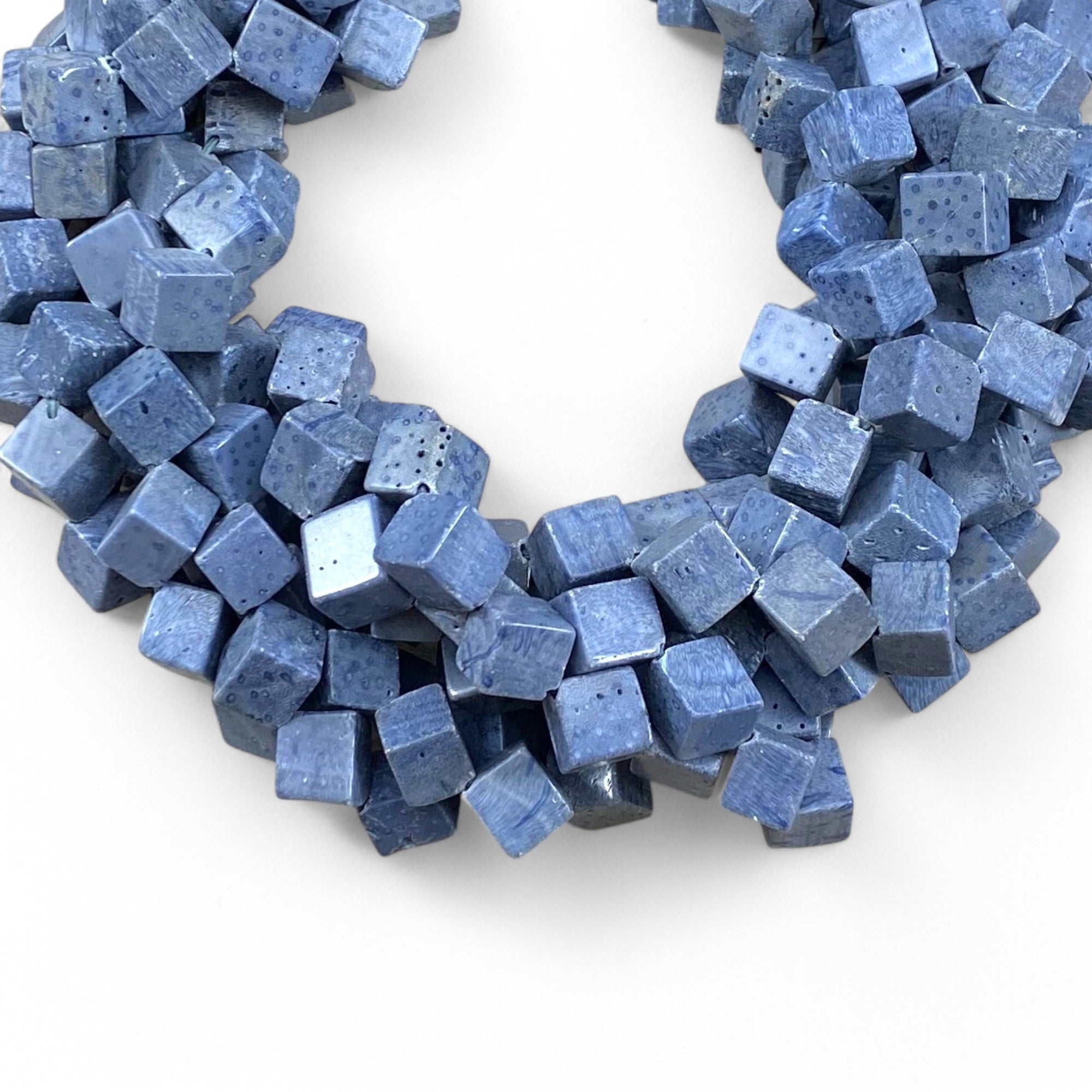 Natural Blue Coral Side Hole Cube 8-9mm 12-13mm-0